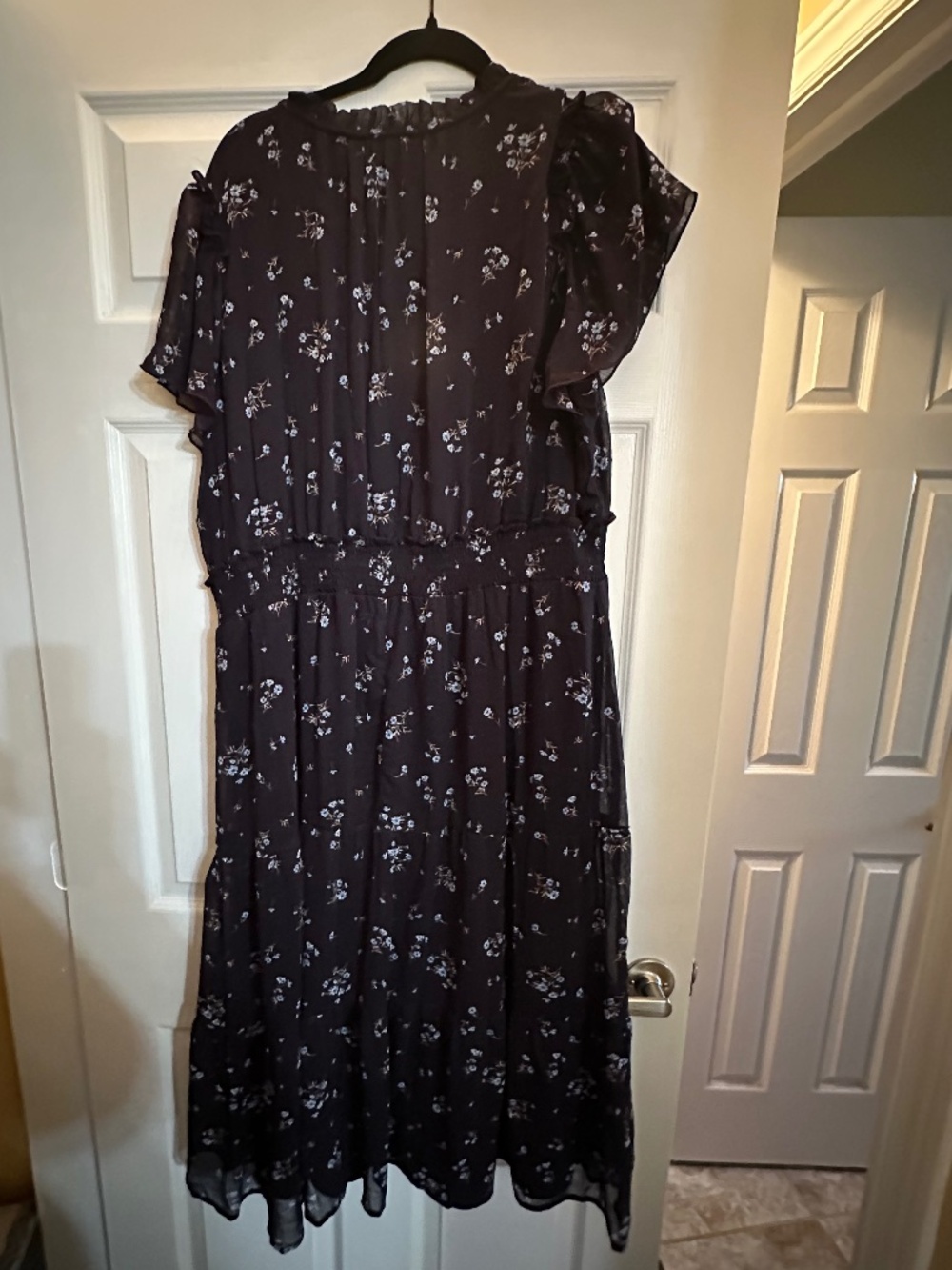 Tamara H. Blue Floral Dress 3XL Elastic Waistband & Layered Skirt Flattering